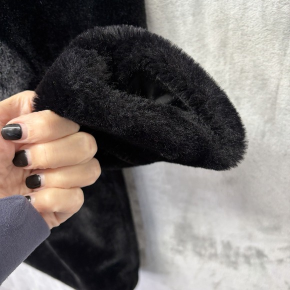 Tribal Women's Faux Fur Coat Size Petite Small Black Mob Wife Glam Retro Collar - Picture 5 of 9